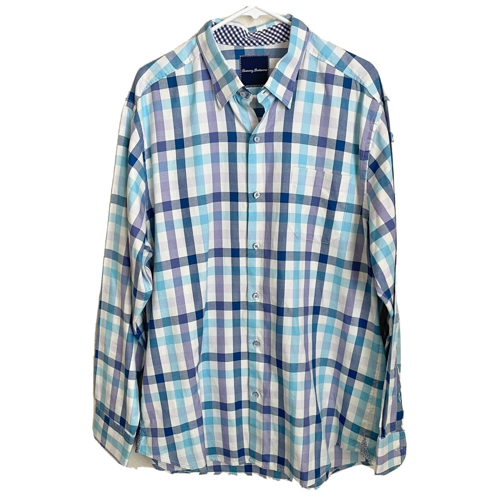 Tommy Bahama Mens Long Roll Tab Sleeve Checkered Multicolor Button Up Large